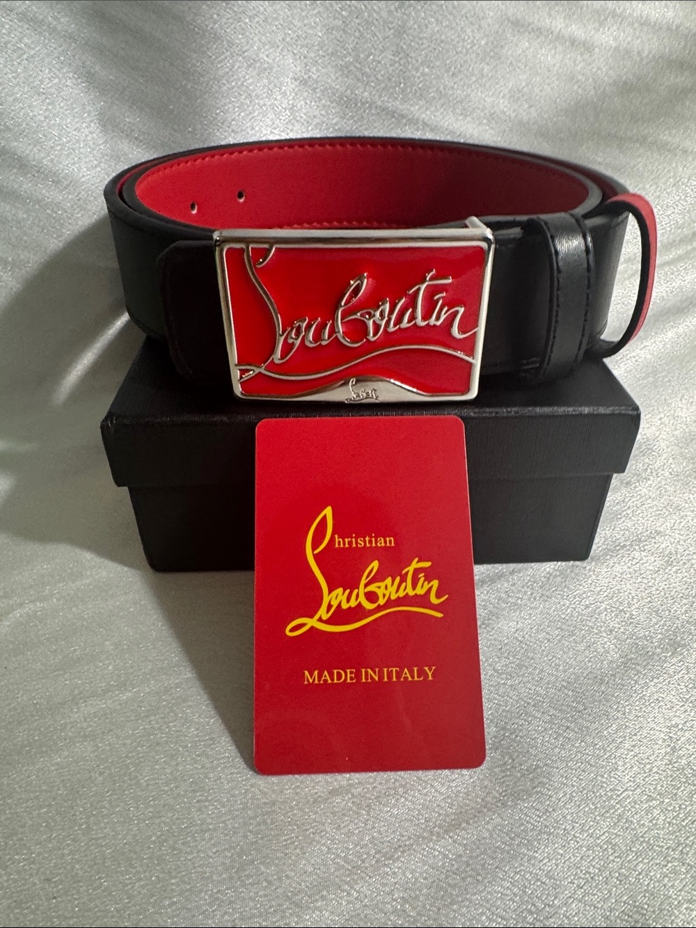 Christian Louboutin Ricky “Reversible” Belt in Black/Red🔥New!